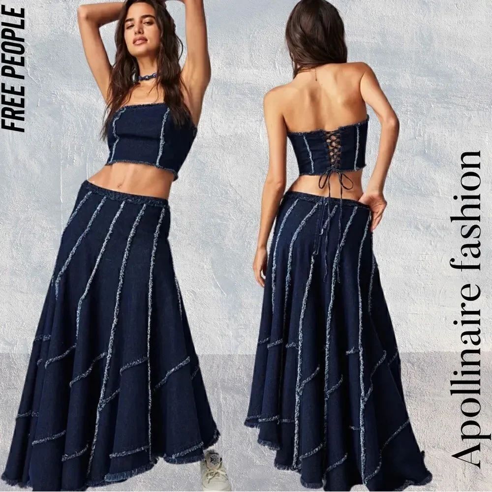 FREE PEOPLE SAFIA SET INDIGO DENIM NWT SIZE 8 NEW RARE ITEM